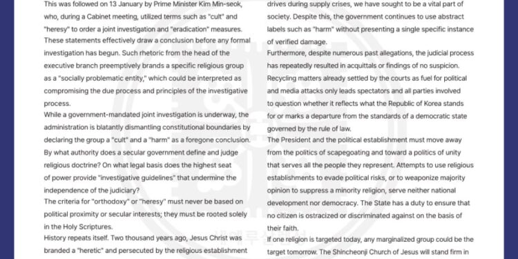 Church Warns of State Overreach as Korean Gov’t Labels Specific Religion a ‘Social Harm’ Without Due Process